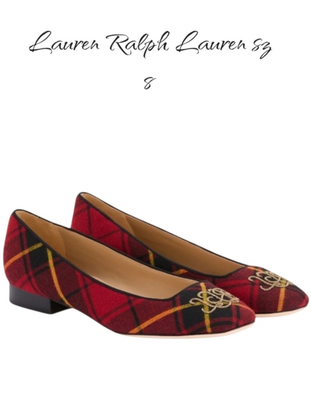 Lauren Ralph Lauren Emellie Plaid Ballet Flats NIB 8 Red Black Tartan LRL